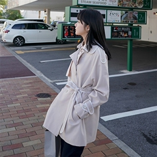 2021春季新款中长款镶边风衣货号L501，女装风衣，时倾STUDIO