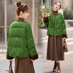 设计感立领拼接羽绒服女2025年冬季新款小个子白鸭绒短款图片