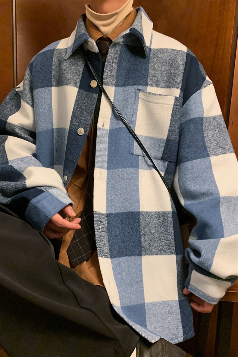 特P40无差价秋新格子简约设计大码男士呢料夹克外套J635偏大一码,男装夹克,电商A001