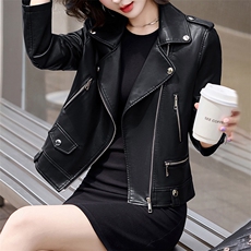 现货韩版修身皮衣外套女短款2024年秋新款仿真绵羊皮女士皮夹克，女装皮衣，美拉德工厂直营店