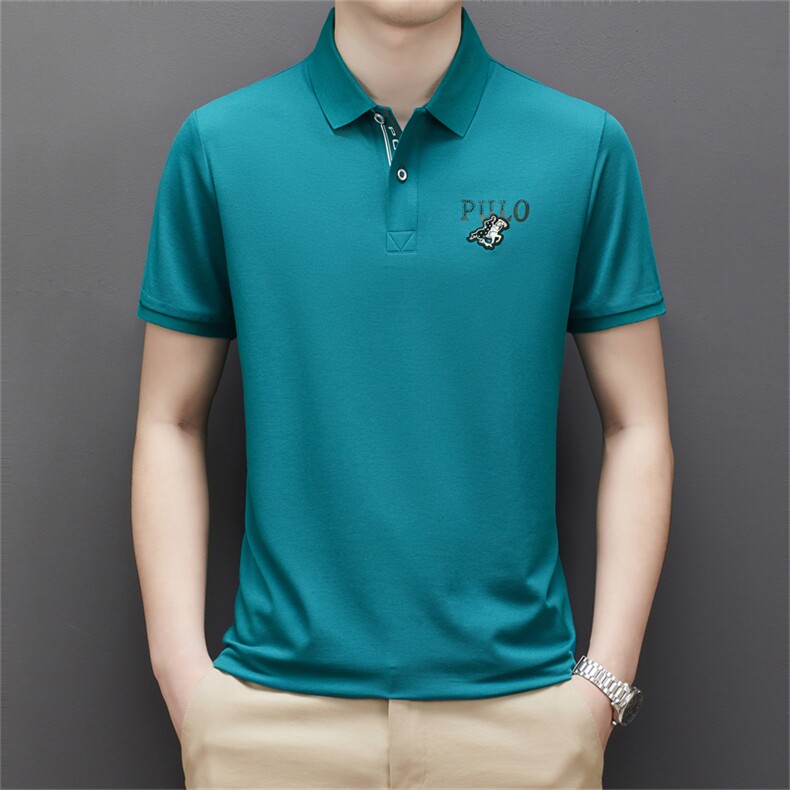 绣标POLO衫短袖中年夏季商务休闲经典纯色打底衫男士时尚翻领上衣图片