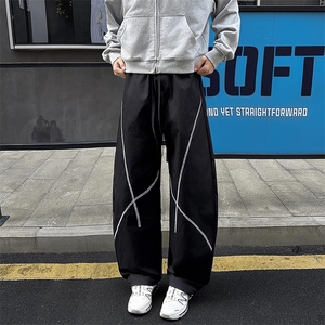 新款撞色哈苏线港风复古防泼水防风大码弯刀裤男K24105-特P25控58图片