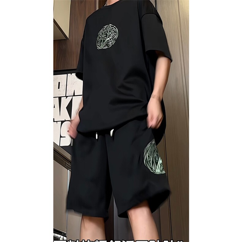 量大优供视频菠萝格套装刺绣短袖男大码M-5XTX27-特P23,男装休闲套装,电商B325