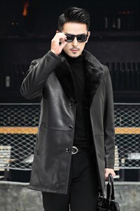 J2111新款海宁男式绵羊皮皮衣男水貂拼貂内胆皮克服P1780图片
