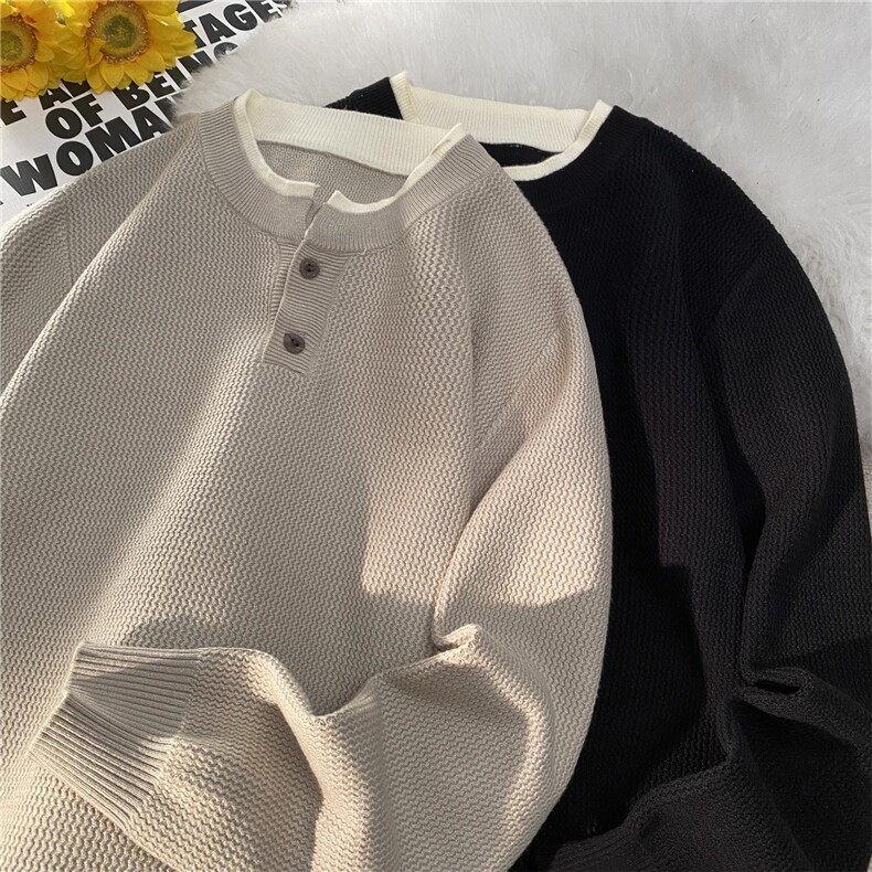 M823-特P50纯色针织衫外套男士春秋季新款潮流翻圆领休闲毛衣，男装针织衫/毛衣，电商D310B