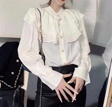 新款韩版牛法式荷叶边洋气设计感小众女士衬衫，女装衬衫，L·H·X