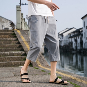 夏季休闲裤男百搭棉麻宽松亚麻裤韩版潮流七分裤八分直筒K821P14图片