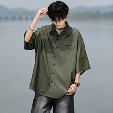 8XL-M冰丝牛仔短袖衬衫男款夏季薄款宽松慵懒衬衣外套DC28006P60，男装T恤，电商B312