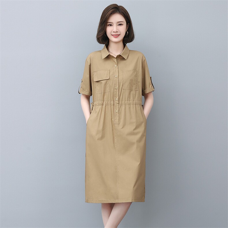 纯棉连衣裙夏季2023年新款时尚宽松气质减龄洋气中年妈妈连衣裙,女装连衣裙,玛其路