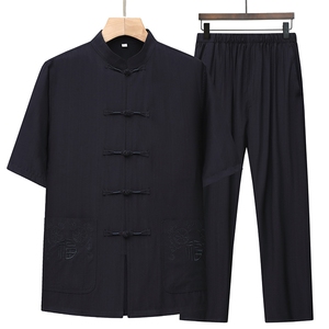 风唐装棉麻短袖衬衫套装男士夏装太极服宽松套装TRA301-P105
