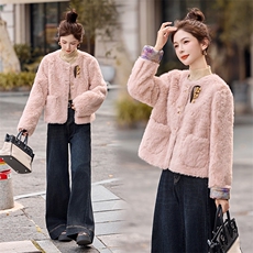 冬装两面穿羊羔毛小香风g风两穿圆领皮草外套，女装皮草，采品优优