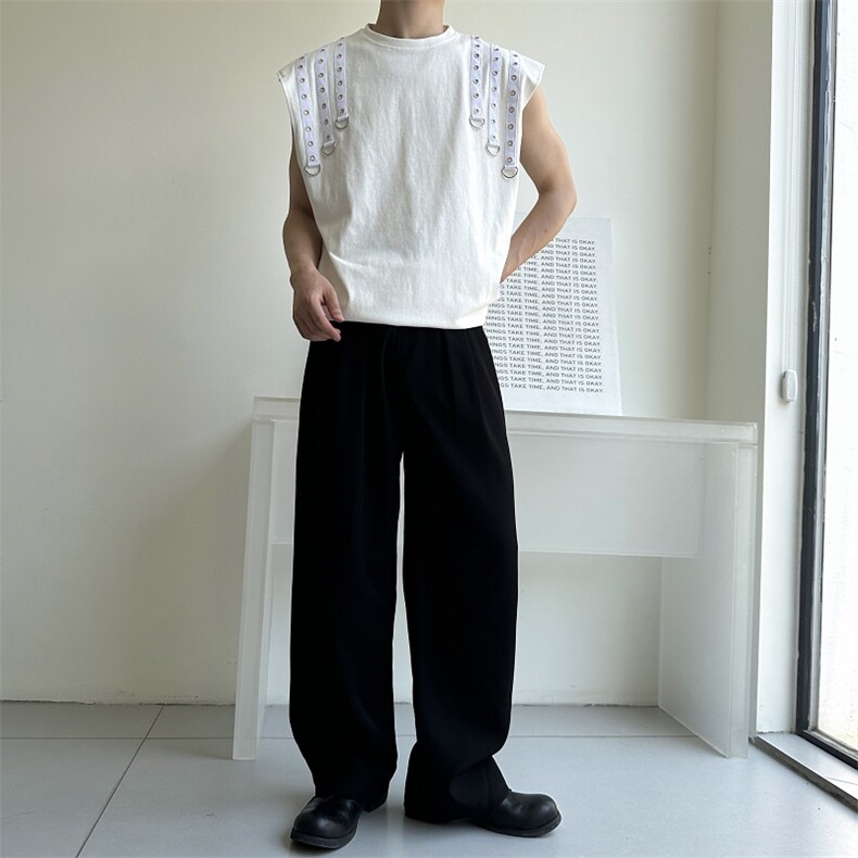 夏季新款双侧铆钉织带设计背心男宽松个性休闲T恤A345-276-P75,男装背心/马甲,电商A345