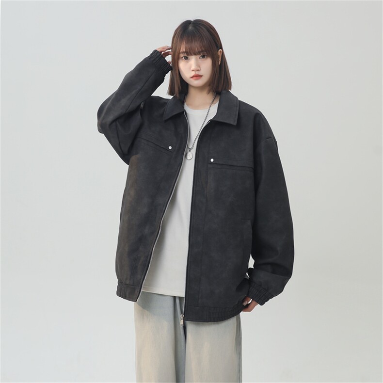 PU皮工装翻领夹克2025秋季痞帅潮流二开外套XZ301b-2-JK2591P75,男装夹克,星座301B-2（原A443-1）