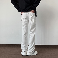 高街美式设计感长裤潮牌直筒牛仔裤ins潮炸街白色裤子男K26/p55，男装牛仔裤，电商B381-1