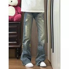 网图现货美式微喇直筒民族风拼接贴布牛仔裤男K428/P53，男装牛仔裤，星座205-3