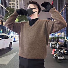 LV299/P98控138冬季慵懒风假两件V字领休闲套头毛衣男咖色首1，男装针织衫/毛衣，星座305B