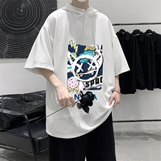 LD54275-P45NASA连帽短袖t恤男大码胖子带帽五分袖中袖，男装T恤，电商A040