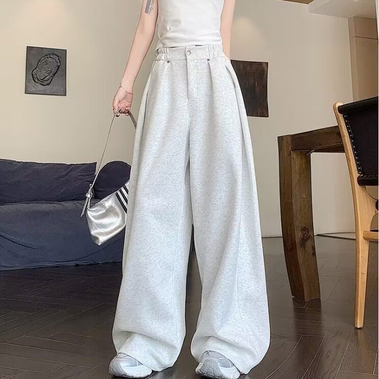 休闲裤男女松紧腰抽绳阔腿裤秋宽松显瘦裤子直筒裤拖地裤卫裤长裤图片