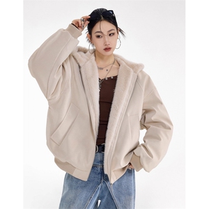 座山雕短款连帽毛领棉服秋冬毛绒绒派克服棉衣外套MW651