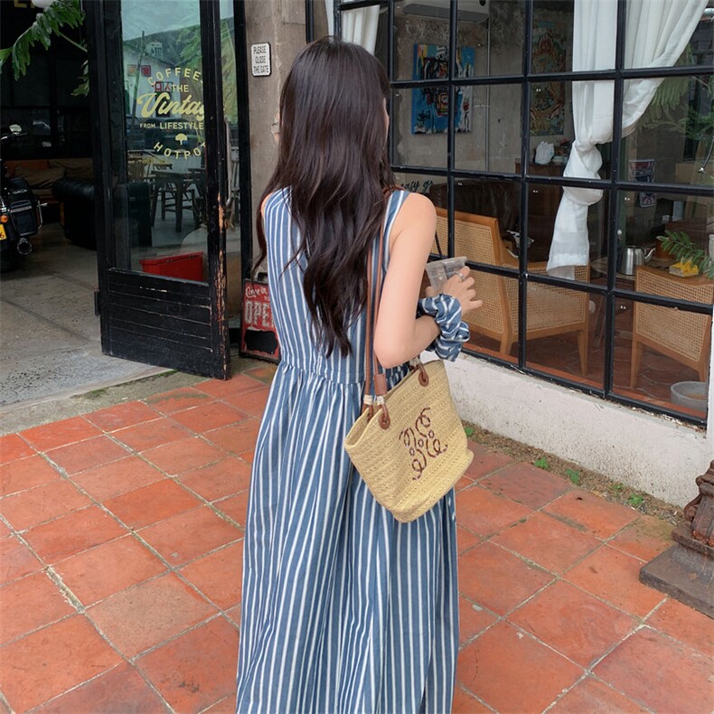 【新品现货】夏日微风蓝色条纹背心茶歇连衣裙8816-P135-K188,女装连衣裙,2C317A