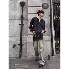 网络图现货复古牛仔裤男款宽松直筒潮牌秋季裤子男女R8822-P60，男装牛仔裤，星座1005-4