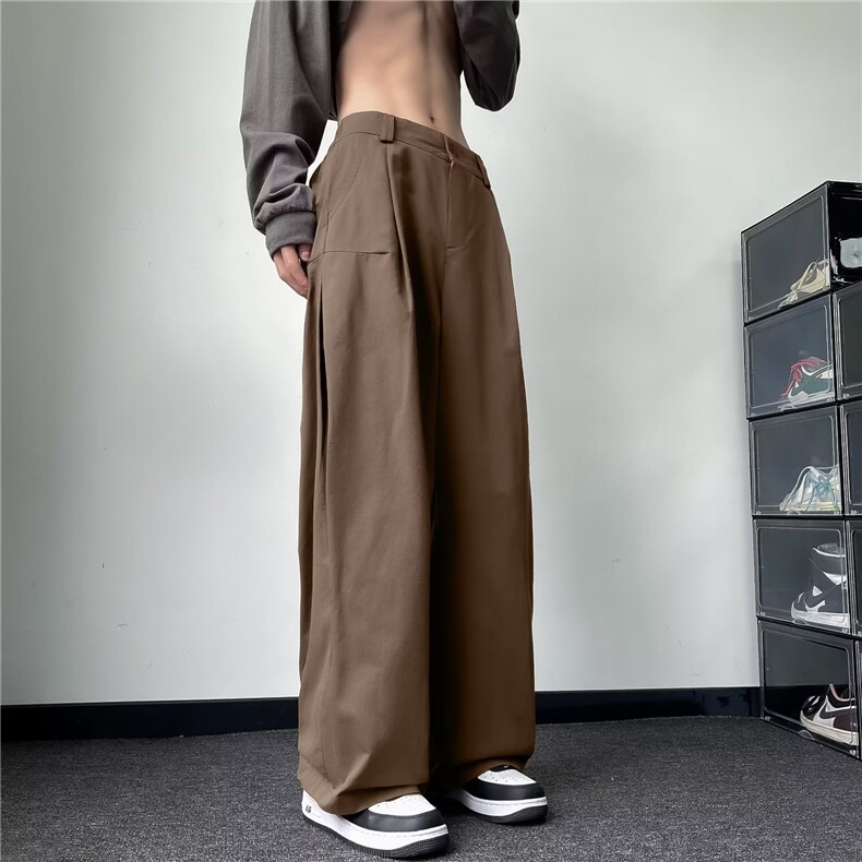 潮牌ins垂坠感西裤复古百搭男工装裤纯色宽松休闲西装裤潮KF014,男装休闲裤,星座1116A-1（原606A）