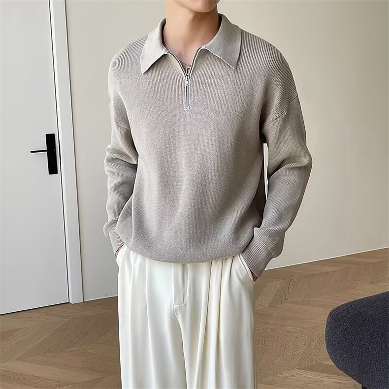 半拉链毛衣男秋冬季2025翻领针织衫宽松休闲上衣4722P49，男装针织衫/毛衣，星座410-2