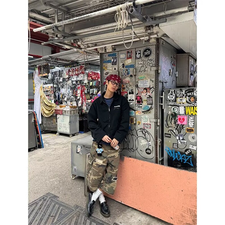 美式复古破洞补丁迷彩工装牛仔短裤男女夏季显瘦宽松阔腿七分裤子,男装牛仔裤,星座1210-1