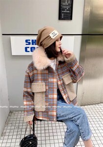 格子大毛领图片
