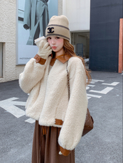 2025冬季新品现货主推皮毛一体撞色外套2C087-9286-P195K275，女装毛呢外套，2C087