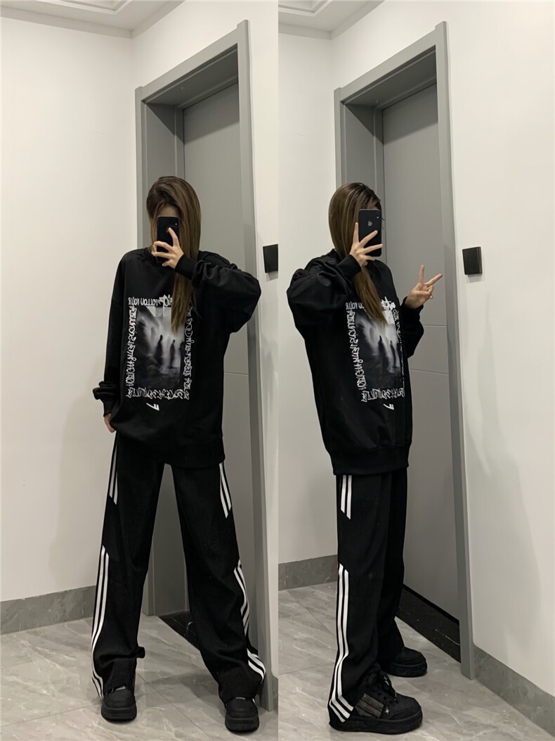 K824-特P33男女宽松休闲运动休闲裤三条杠直筒拖地裤,男装休闲裤,电商B327