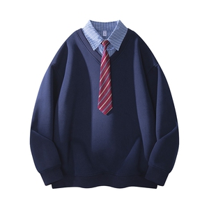 新款秋季56%棉男卫衣休闲宽松衬衫领长袖打底衫青少年潮HH8971