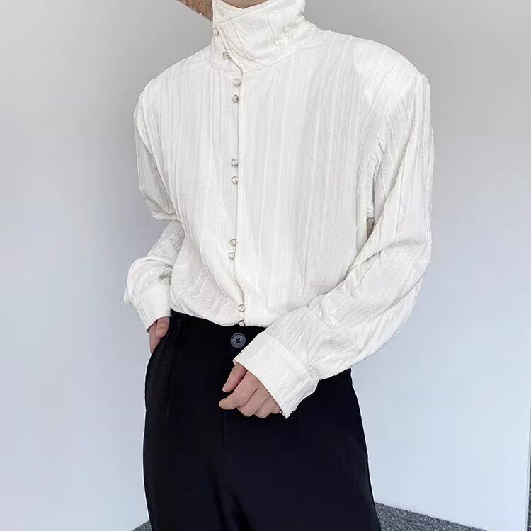 法式褶皱肌理感衬衫男高领宽松长袖提花衬衣小众寸衫C44,男装衬衫,星座1116A（原606A-3）