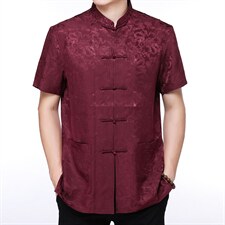 夏季新款中年香云纱男式短袖衬衫唐装上衣中式休闲衬衣，男装民族服装，电商B212（原钱塘6029）