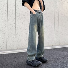 水洗做旧复古蓝牛仔裤男日系潮牌痞帅直筒裤1001-1-6152-P42，男装牛仔裤，星座1001-1