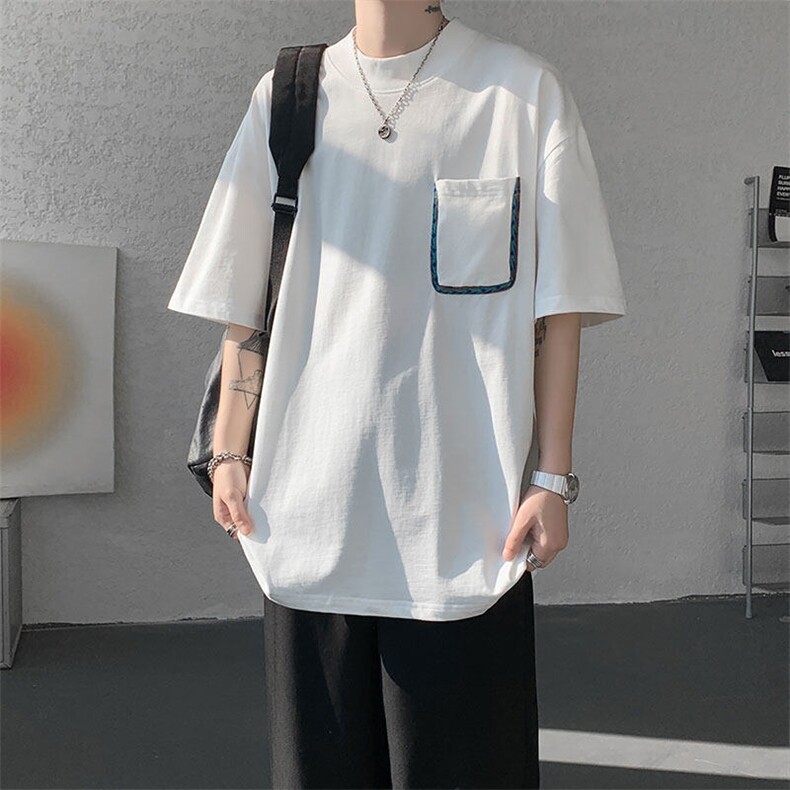 T10125-特批35高质量260g双纱纯棉小众口袋设计大码短袖T恤,男装T恤,电商A059