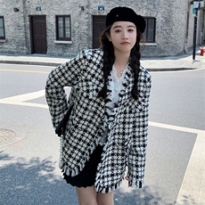 高级感流苏黑白格子千金小香风外套女2025春秋超好看气质夹克上衣，女装短外套，2C037