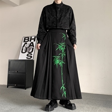 春夏装新中式风改良竹子印花百褶马面裙复古A字裙男女潮流复古，男装休闲裤，星座909