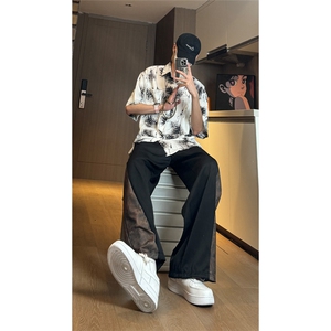 现货侧面褶皱拼接设计感风垂感冰丝休闲裤K801-P50控78图片