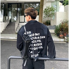 美式潮牌oversize休闲后背字母牛仔外套男女款流苏毛边情侣装夹克，男装工装外套，四季星座505