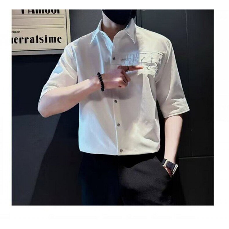 文艺慵懒新款潮流百搭气质简约设计感绿色冰丝短袖衬衫男款S007,男装T恤,星座1116A（原606A-3）