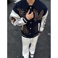 网图有货重工刺绣呢料夹克男美式飞行员棒球服外套女A877-P72，男装夹克，星座1505