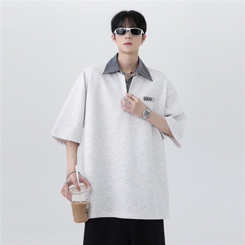 美式潮流半拉链假两件polo衫男港风夏季宽松码半袖T607-P48,男装Polo衫,电商C307