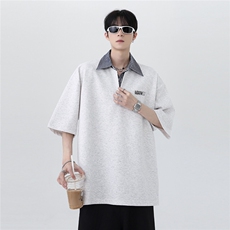 美式潮流半拉链假两件polo衫男港风夏季宽松码半袖T607-P48，男装Polo衫，电商C307