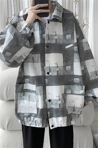 JK6100/P60秋装新款印花工装夹克男宽松大码上衣学生潮流男外套图片