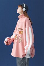 中性风2026秋季新品半拉链宽松卡通印花百搭情侣卫衣B208p55控68，男装卫衣，A247A