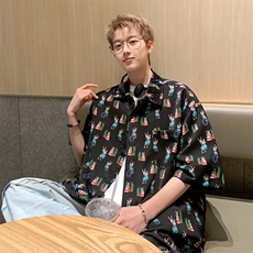 EQ412冰丝垂感短袖衬衣夏季男士沙滩旅游衬衫港风潮流P40，男装衬衫，电商C306-1
