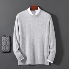 2025年秋季新款百搭男士坑条假两件12针竖条圆领羊毛衫，男装羊毛衫，邓利维