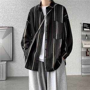 CS4020-P55 新款条纹长袖衬衫oversize宽松男士大码衬衣休闲外套图片