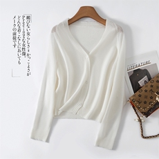 高端轻奢冰丝针织开衫女长袖短外套防晒衣2025夏轻薄透气外搭披肩，女装T恤，欣美羊绒